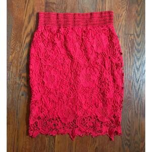 Women’s SKIRT Simply Emma Red Lace Knee Length Pencil Sz 1X Form Fitting